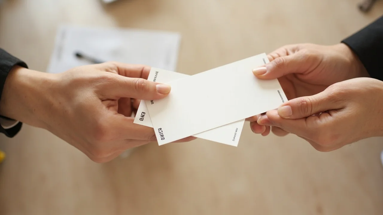 Two football managers comparing cards on a smartphone with a referral link visible